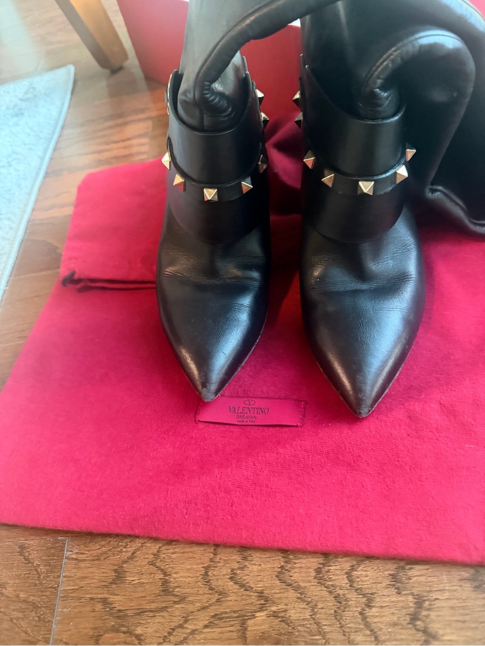 Valentino Garavani Black Leather Over-the-Knee Stiletto Boots with Gold Studs